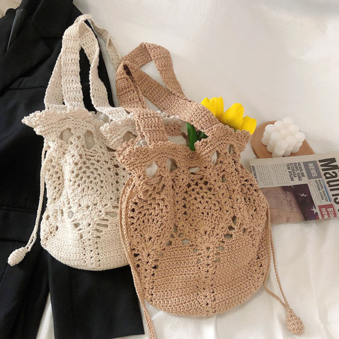 Women’s Crochet Cotton Floral Knitted Bucket Bag Crossbody Bag for Boho Everyday Style & Gifts