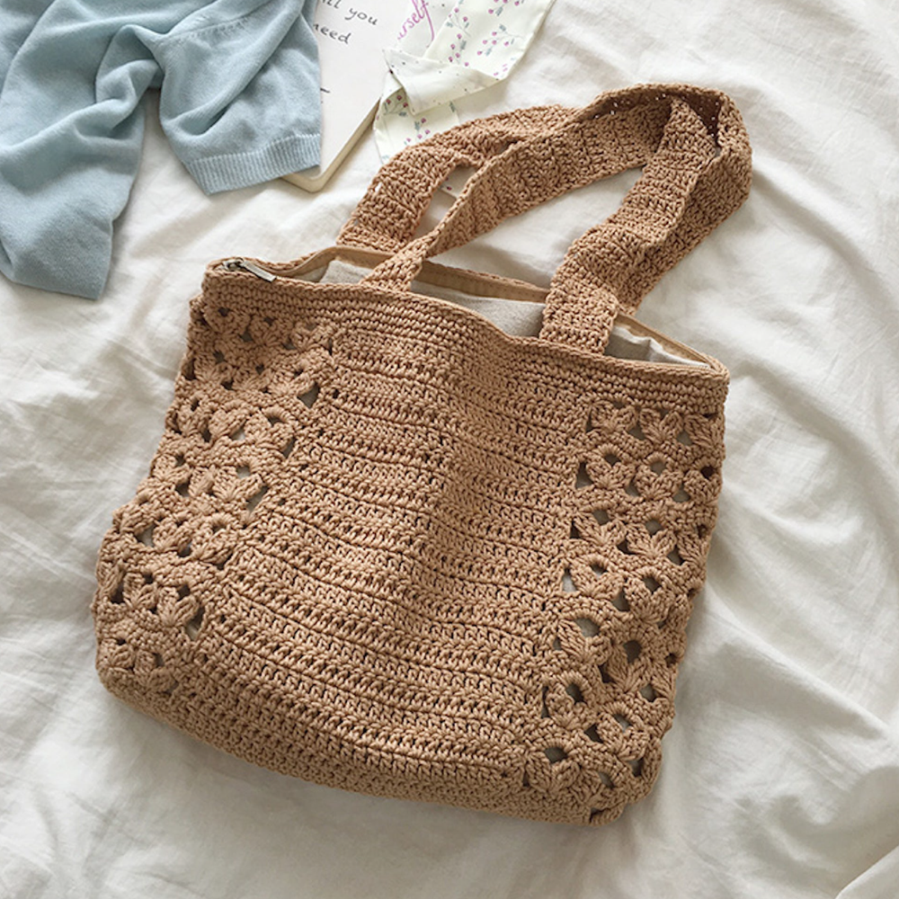 Crochet Cotton Retro Artsy Knitted Shoulder Women's Woven Bag for Boho Everyday Style & Gifts
