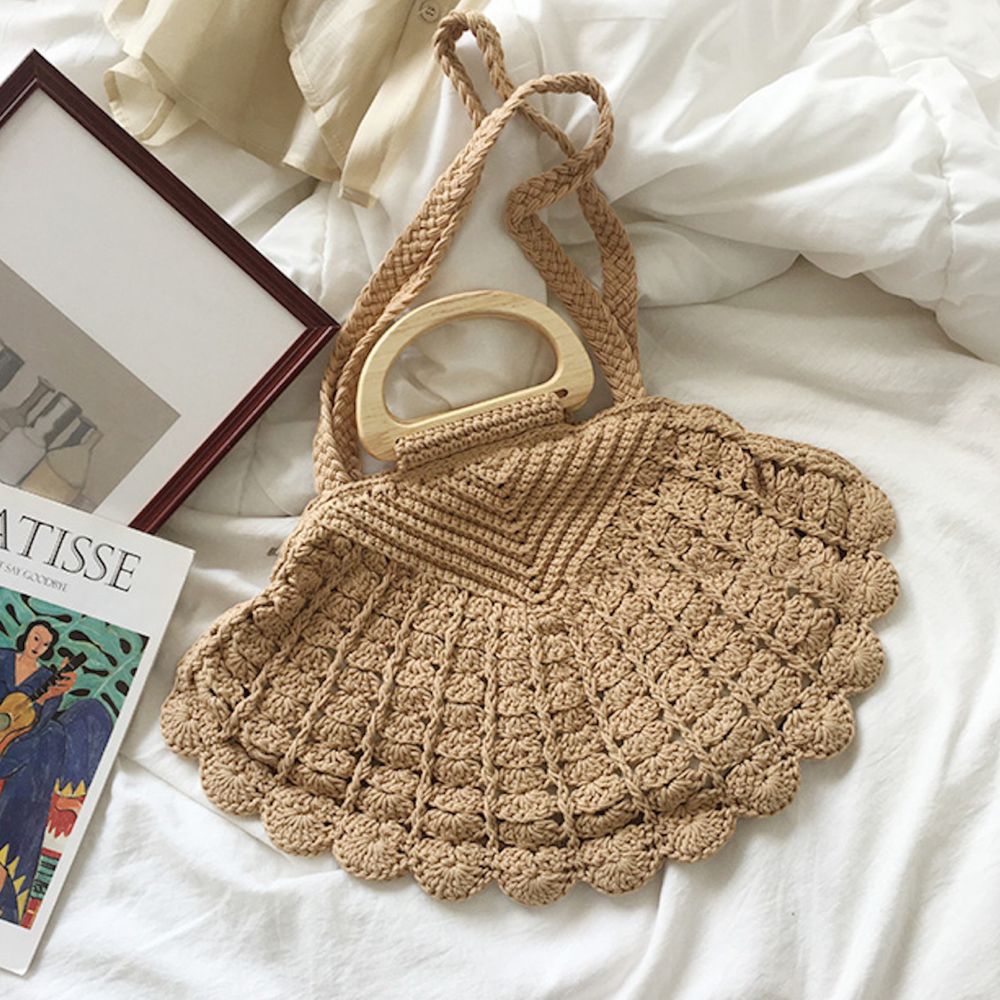 Damen-Schultertasche aus Baumwolle in Muschelform für Boho-Alltagsstil und Geschenke