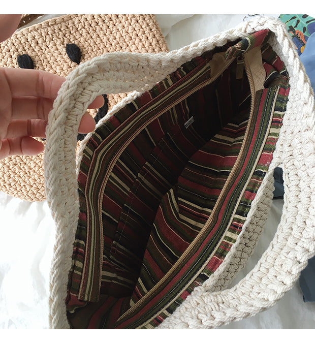 Women’s Cotton Knitted Smiley Face Bag Purse for Boho Everyday Style & Gifts