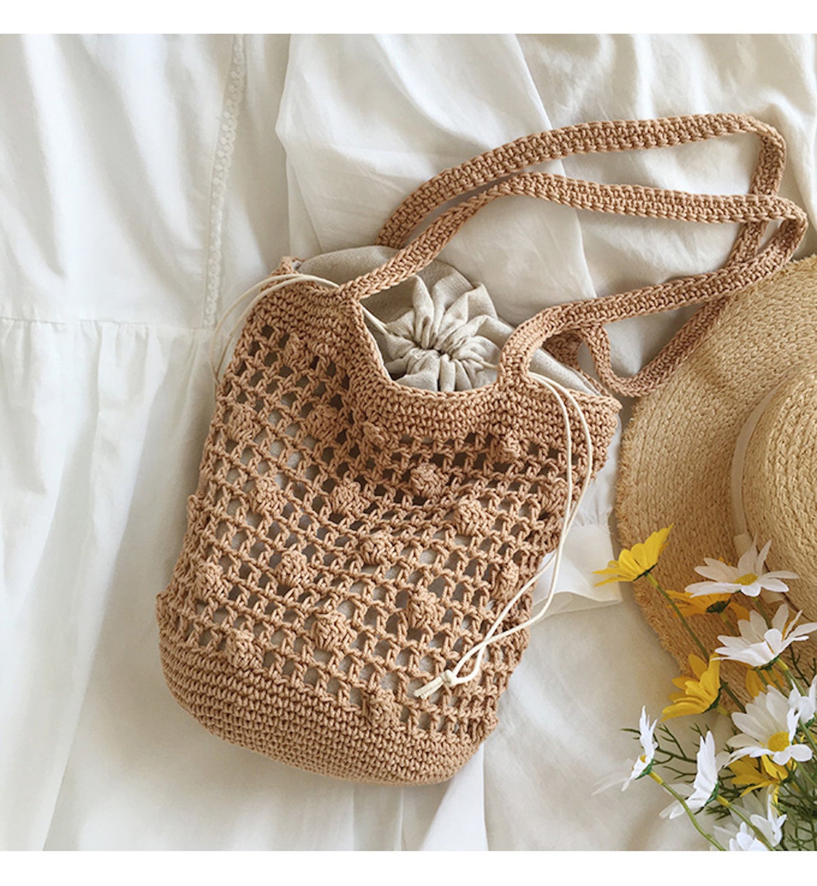 Women’s Crochet Cotton Bucket Shoulder Bag for Boho Everyday Style & Gifts