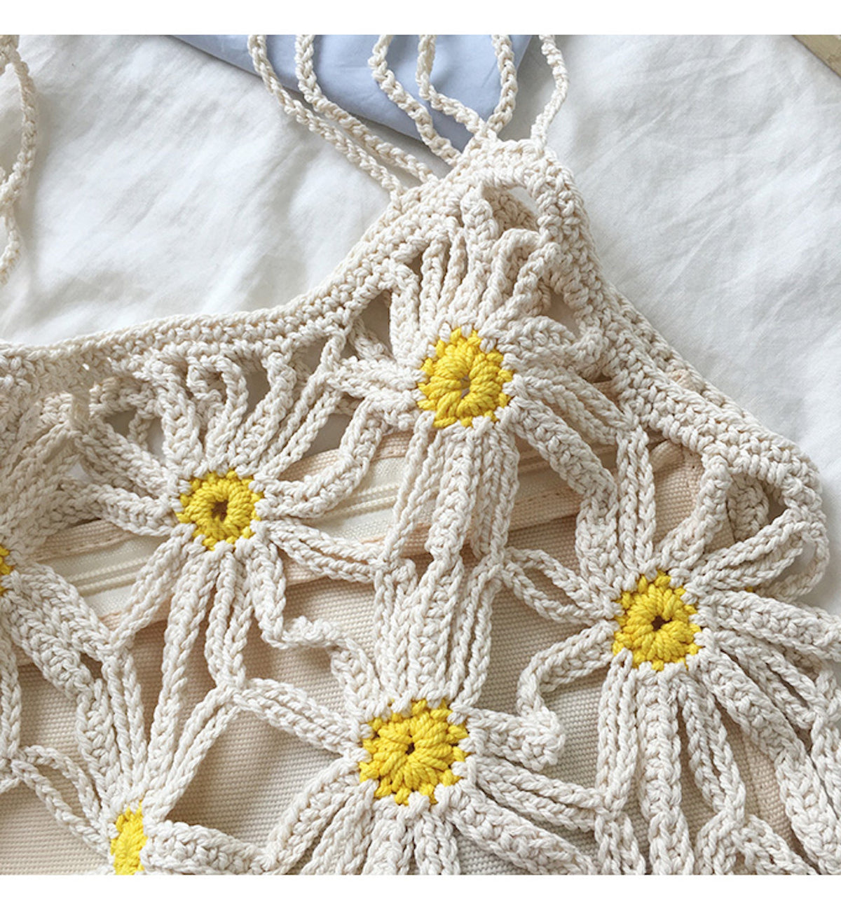 Women’s Retro Daisy Cotton Knitted Shoulder Bag for Boho Everyday Style & Gifts