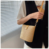 Women’s Crossbody Leather and Straw Bag for Beach, Vacation & Summer Outfits