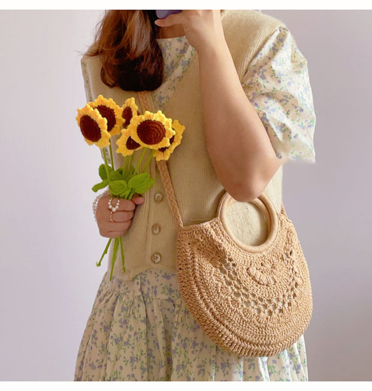 Women’s Crochet Cotton Handmade Top Handle Shoulder Bag for Boho Everyday Style & Gifts