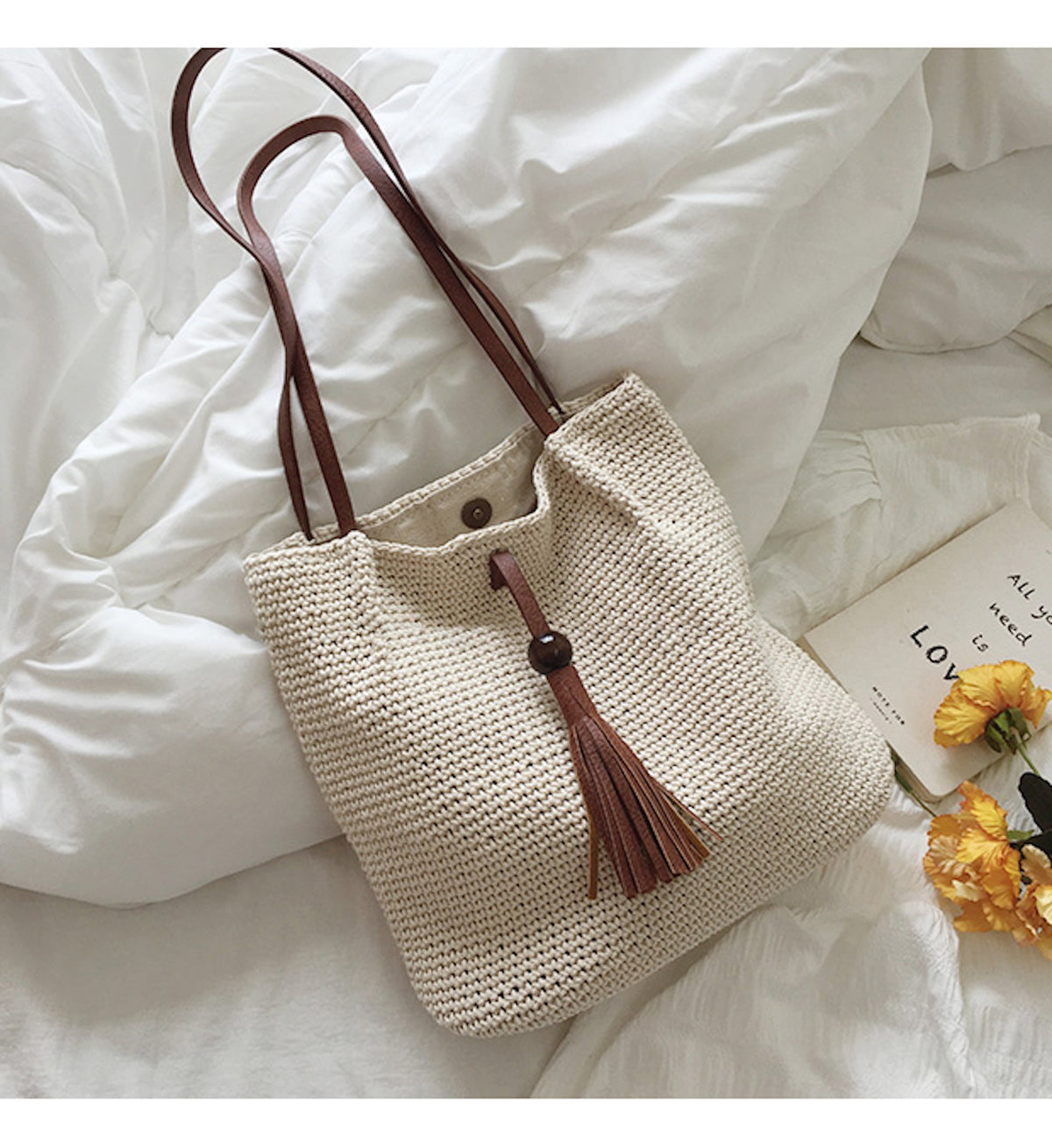 Women’s Crochet Cotton Retro Woven Shoulder Bag with Tassel for Boho Everyday Style & Gifts