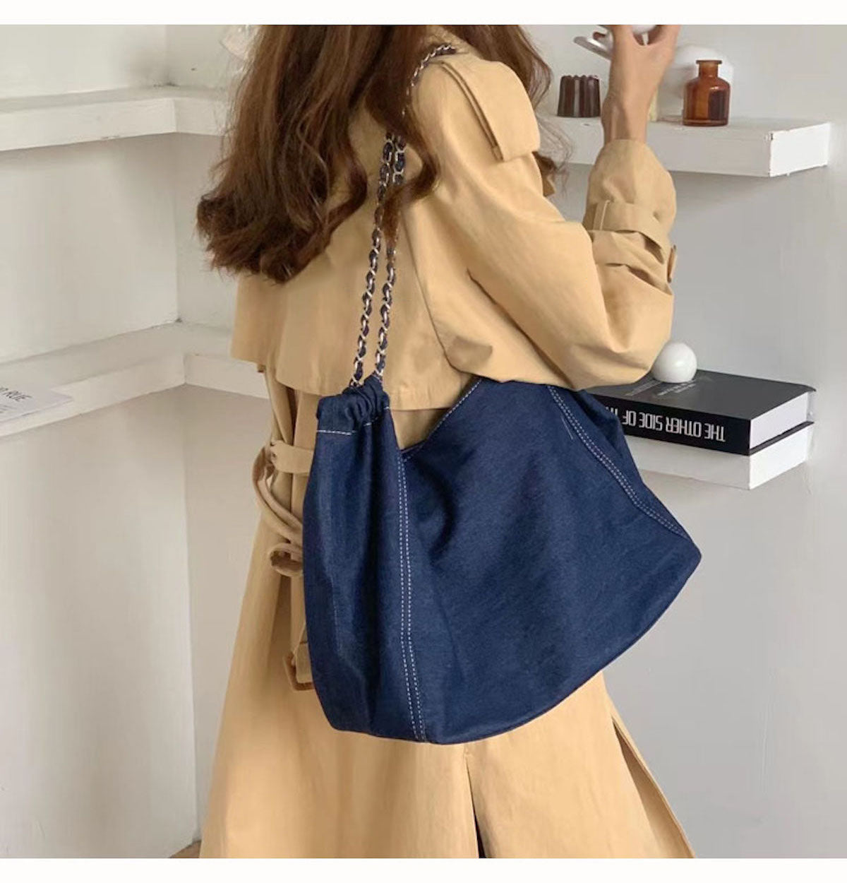 Women’s Retro Chain Strap Denim Tote for Everyday Outfits & Gifts