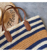 Women’s Large Striped Straw Woven Tote Bag for Beach, Vacation & Summer Outfits