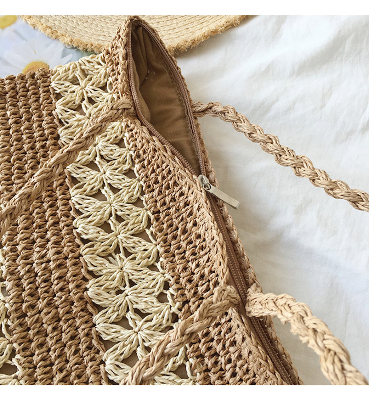 Women’s Patterned Straw Woven Tote Bag for Beach, Vacation & Summer Outfits