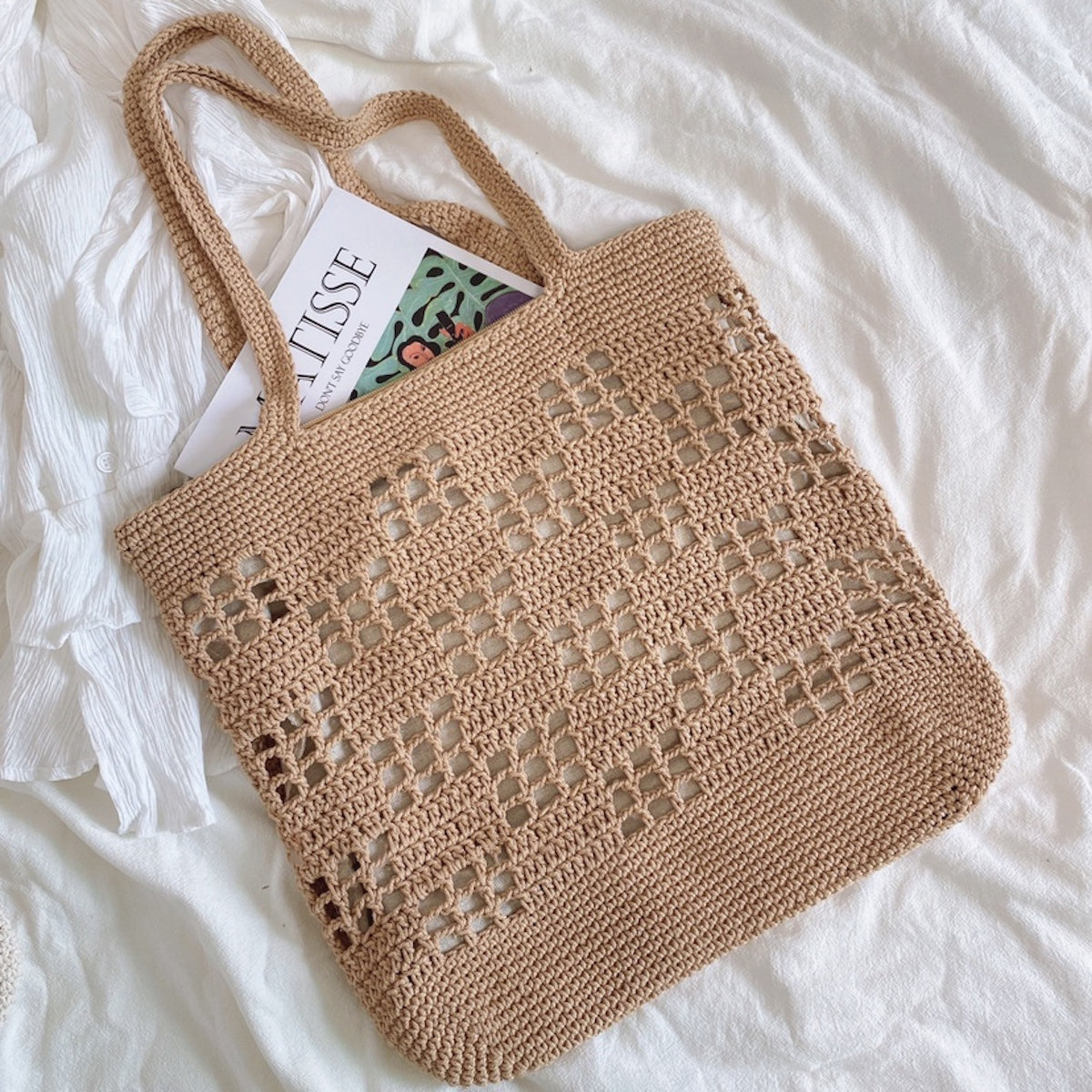 Women’s Crochet Cotton Retro Patterned Tote Bag for Boho Everyday Style & Gifts