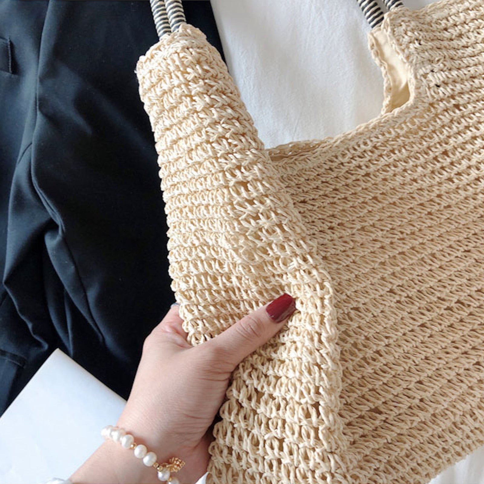 Women’s Beach Straw Woven Tote Bag for Beach, Vacation & Summer Outfits