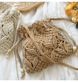 Women’s Macrame Cotton Retro Cotton Macrame Shoulder Drawstring Bag Crossbody Bag for Boho Everyday Style & Gifts