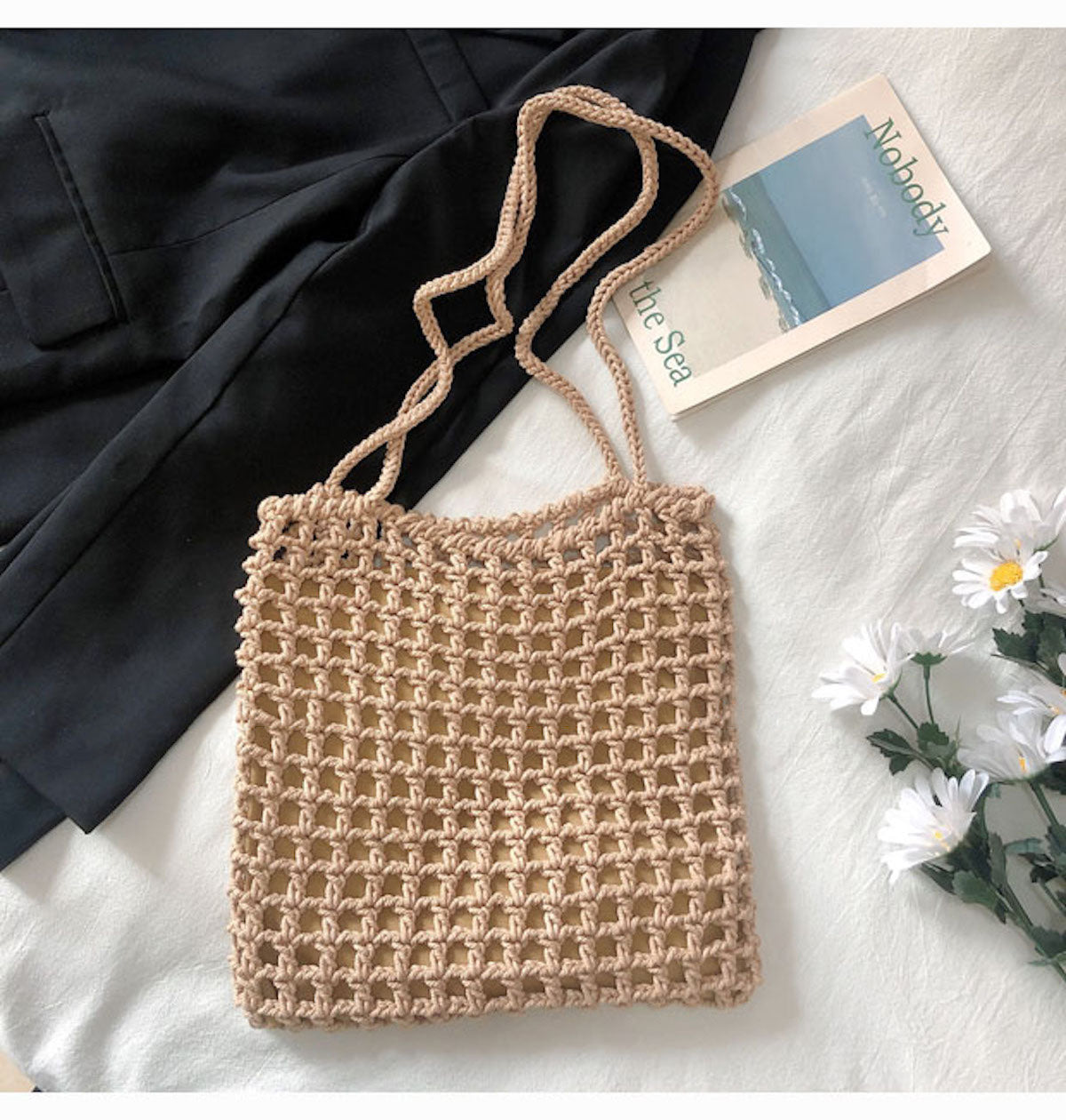 Women’s Lightweight Cotton Knitted Shoulder Bag Messenger Bag for Boho Everyday Style & Gifts
