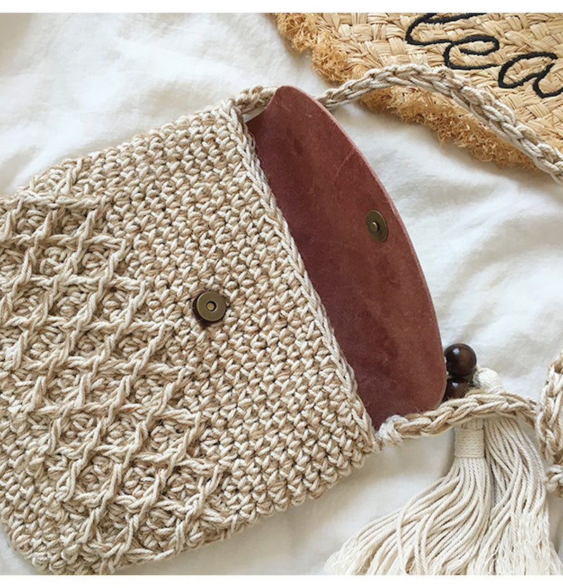 Women’s Crochet Crossbody Messenger Bag with Leather Flap for Boho Everyday Style & Gifts