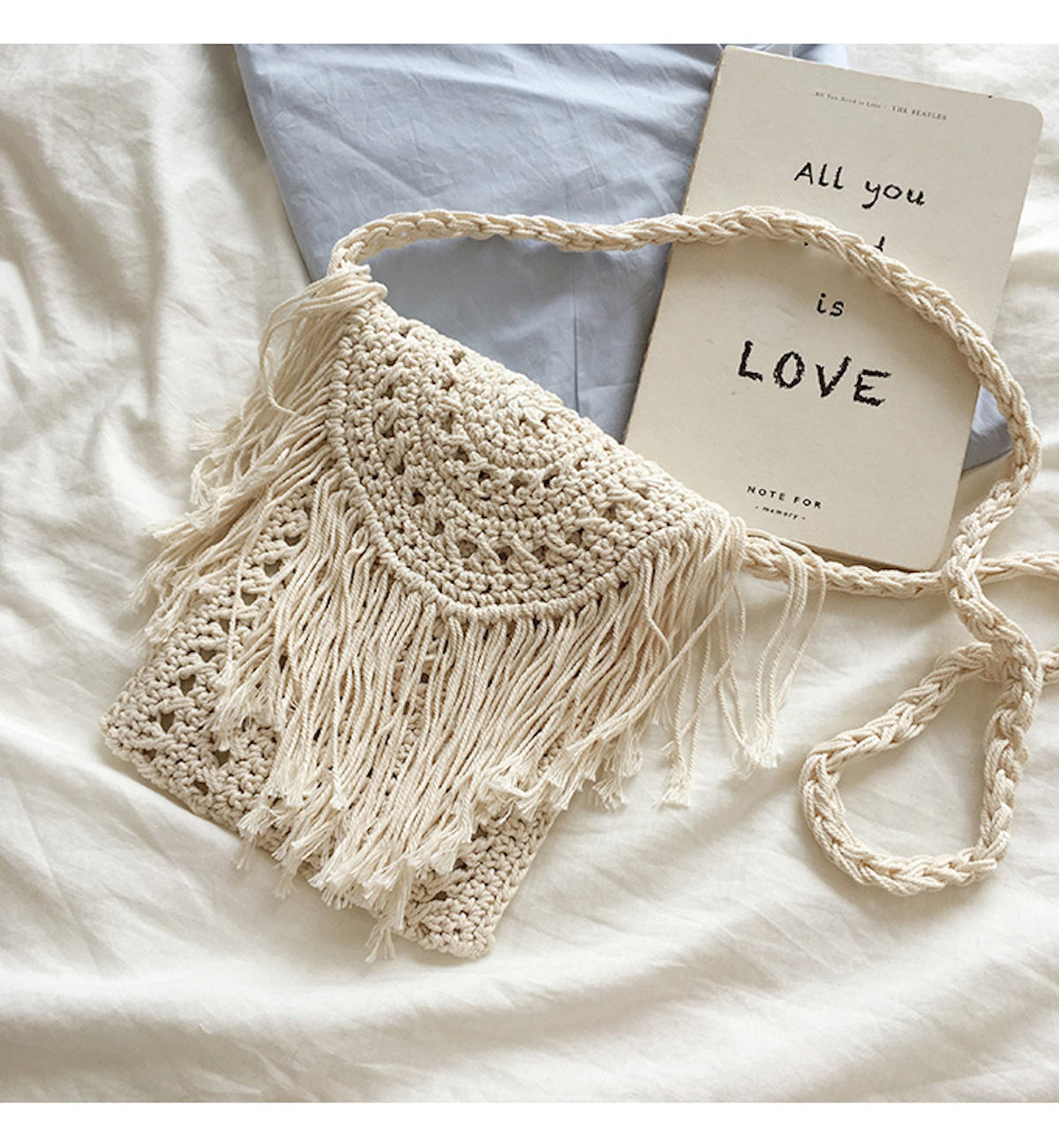 Women’s Crochet Cotton Small Boho Beach Bag with Tassels Tote Bag for Boho Everyday Style & Gifts