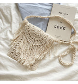 Women’s Crochet Cotton Small Boho Beach Bag with Tassels Tote Bag for Boho Everyday Style & Gifts