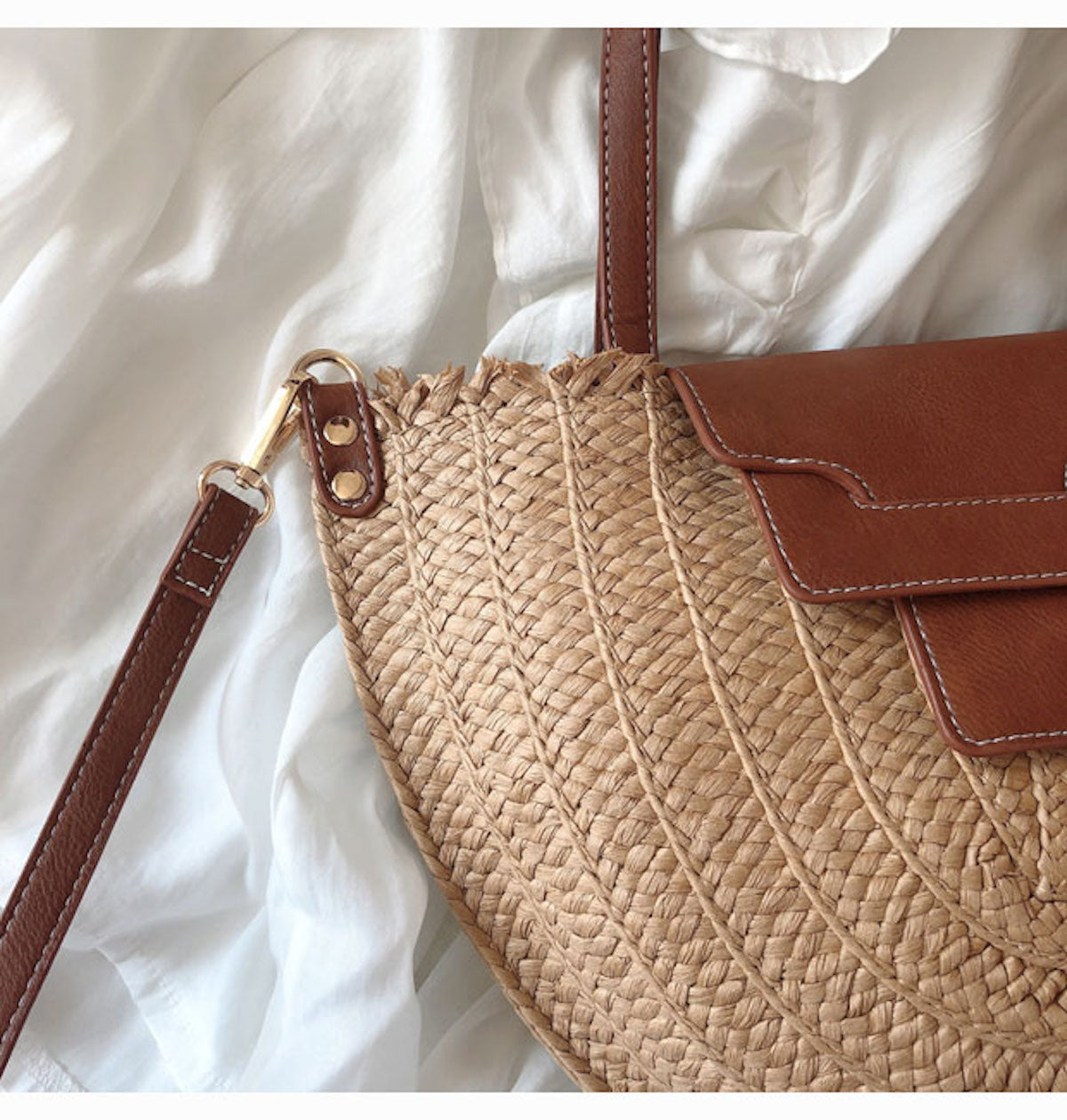 Women’s Straw Half Moon Summer Purse Tote Bag for Beach, Vacation & Summer Outfits