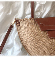 Women’s Straw Half Moon Summer Purse Tote Bag for Beach, Vacation & Summer Outfits