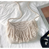 Women’s Crochet Cotton Handmade Bohemian Tassel Beach Bag Tote Bag for Boho Everyday Style & Gifts