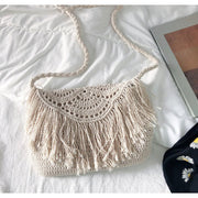 Women’s Crochet Cotton Handmade Bohemian Tassel Beach Bag Tote Bag for Boho Everyday Style & Gifts