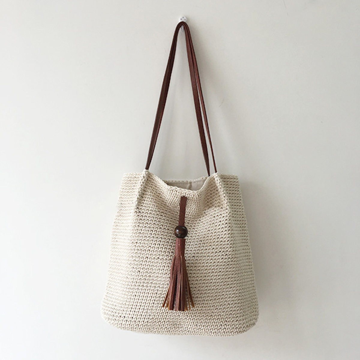 Women’s Crochet Cotton Retro Woven Shoulder Bag with Tassel for Boho Everyday Style & Gifts