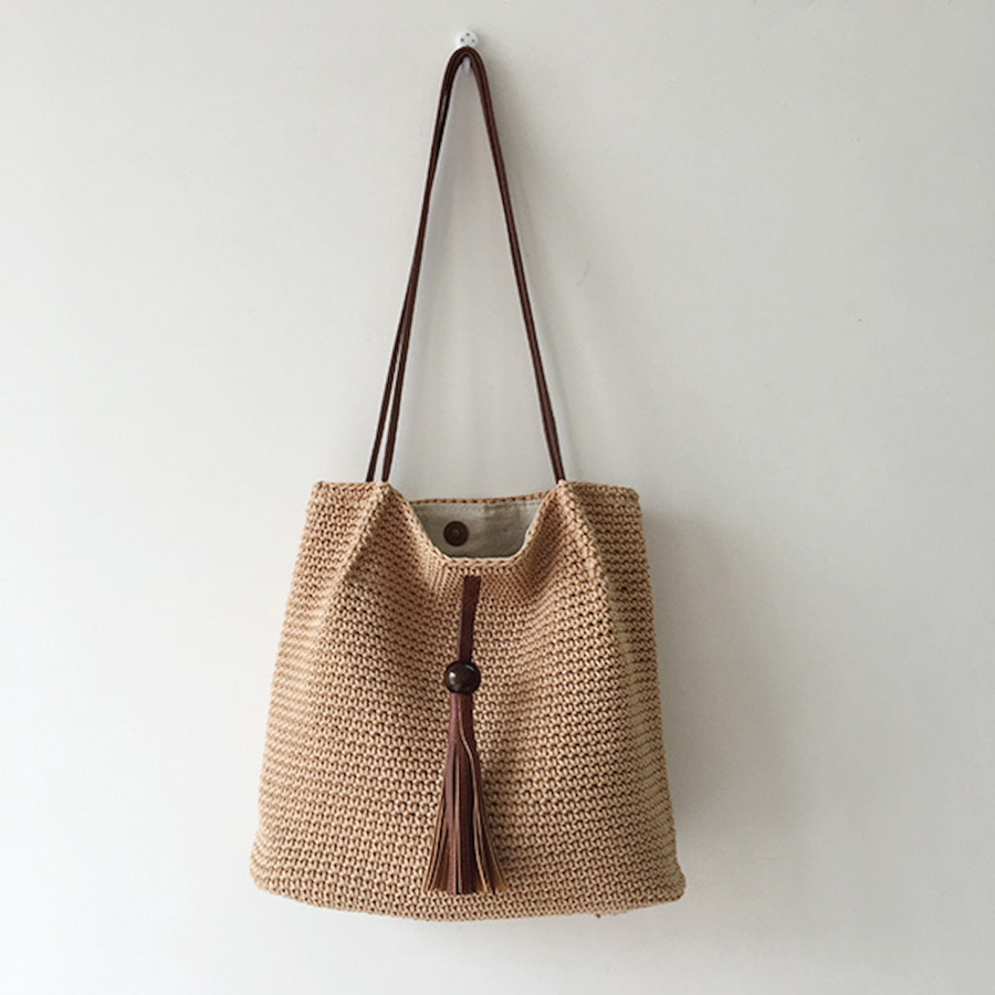 Women’s Crochet Cotton Retro Woven Shoulder Bag with Tassel for Boho Everyday Style & Gifts