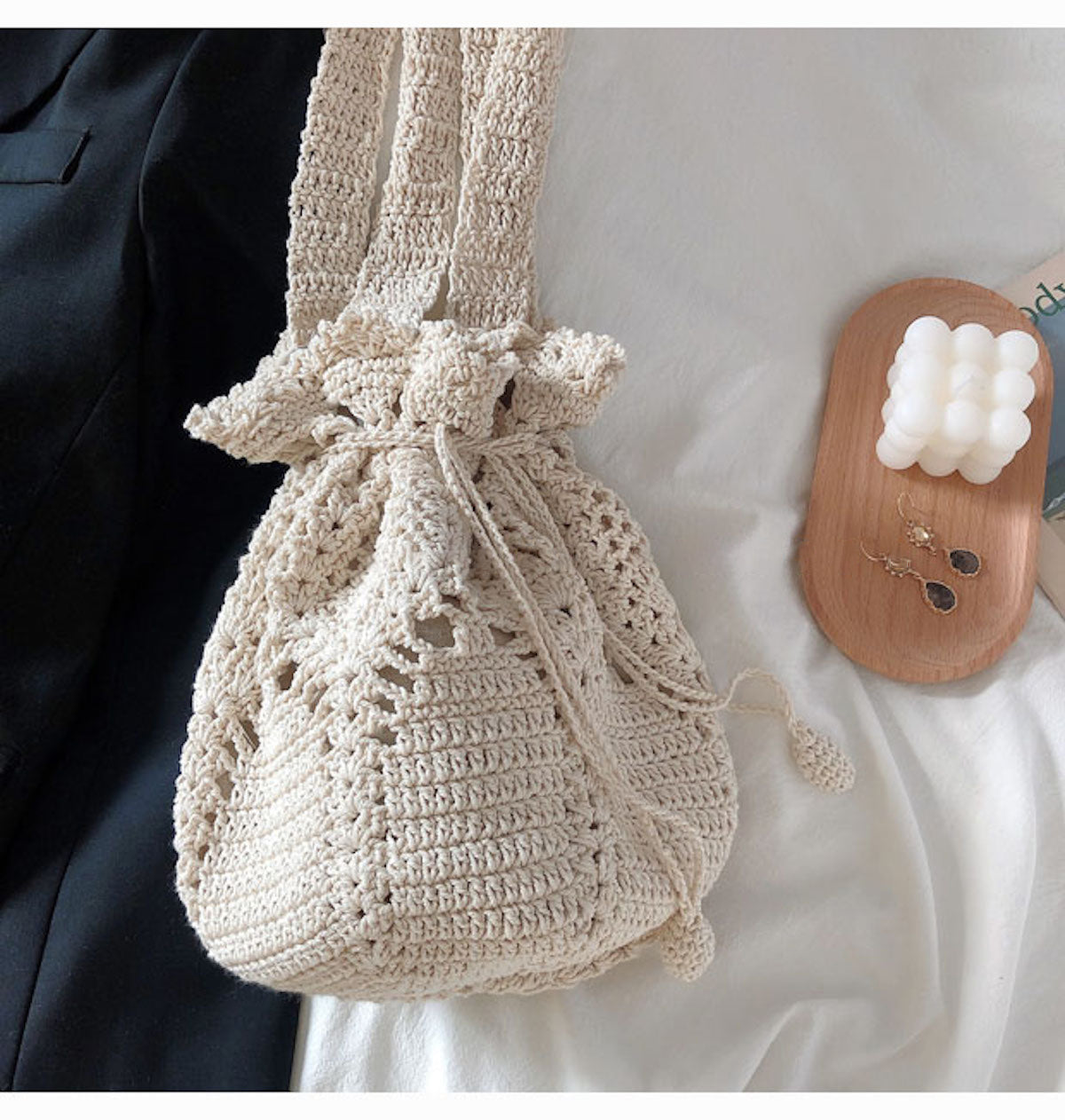 Women’s Crochet Cotton Floral Knitted Bucket Bag Crossbody Bag for Boho Everyday Style & Gifts
