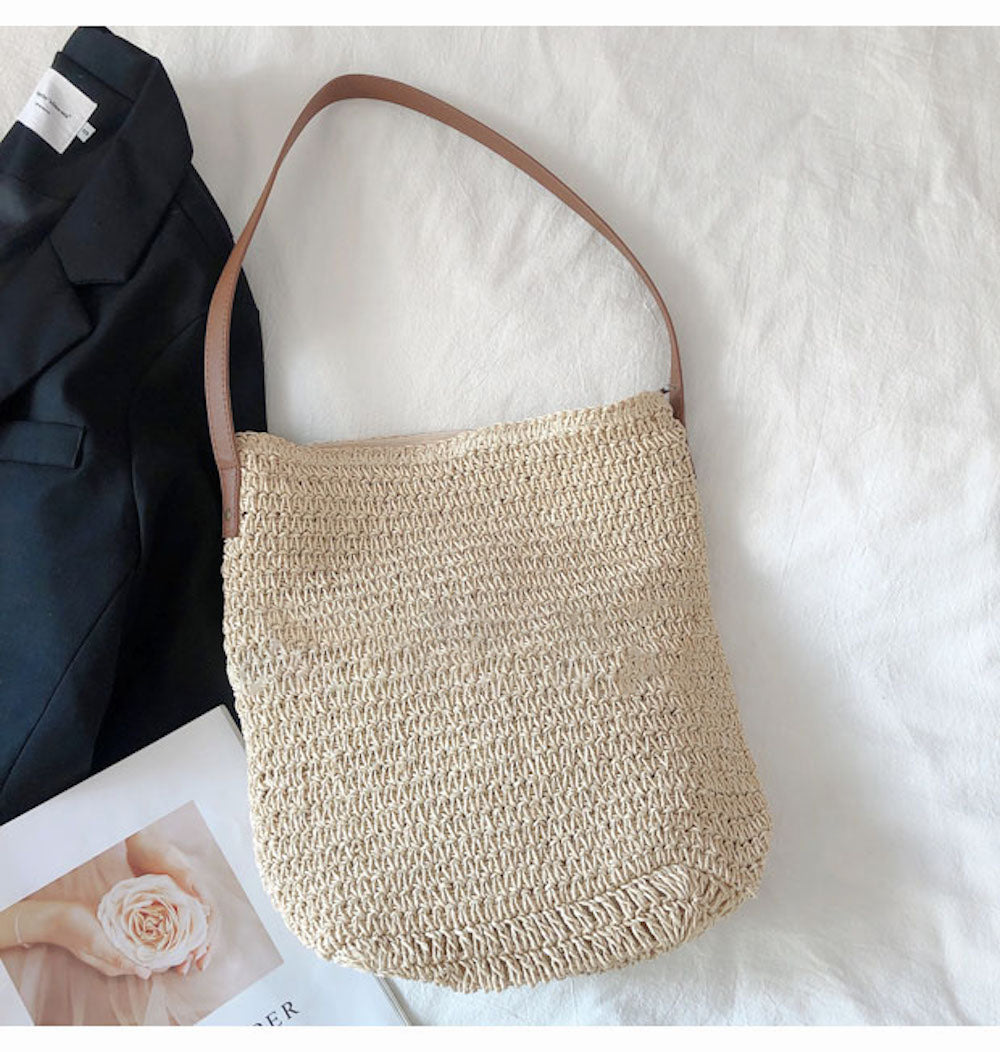 Damen Strohgewebte Retro-Umhängetasche Tragetasche für Strand, Urlaub & Sommer-Outfits