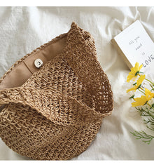 Women’s Straw Shoulder Bucket Bag for Beach, Vacation & Summer Outfits