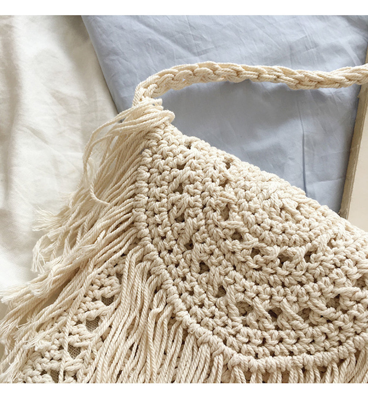 Women’s Crochet Cotton Small Boho Beach Bag with Tassels Tote Bag for Boho Everyday Style & Gifts