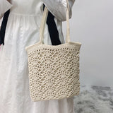 Women’s Crochet Medium Cotton Knitted Top Handle Bag with Floral Design Purse for Boho Everyday Style & Gifts