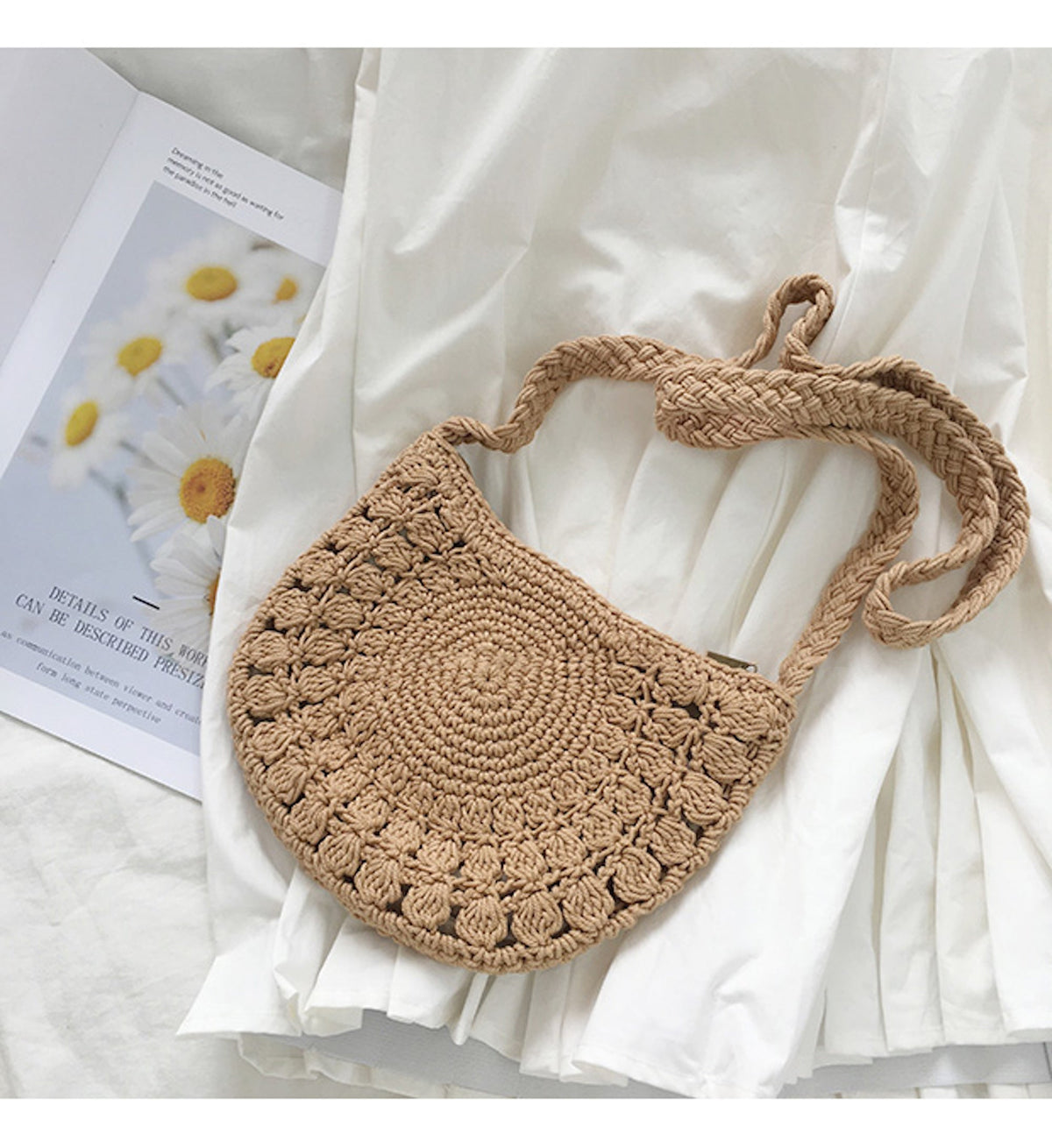 Women’s Small Boho Cotton Knitted Shoulder Bag Purse for Boho Everyday Style & Gifts