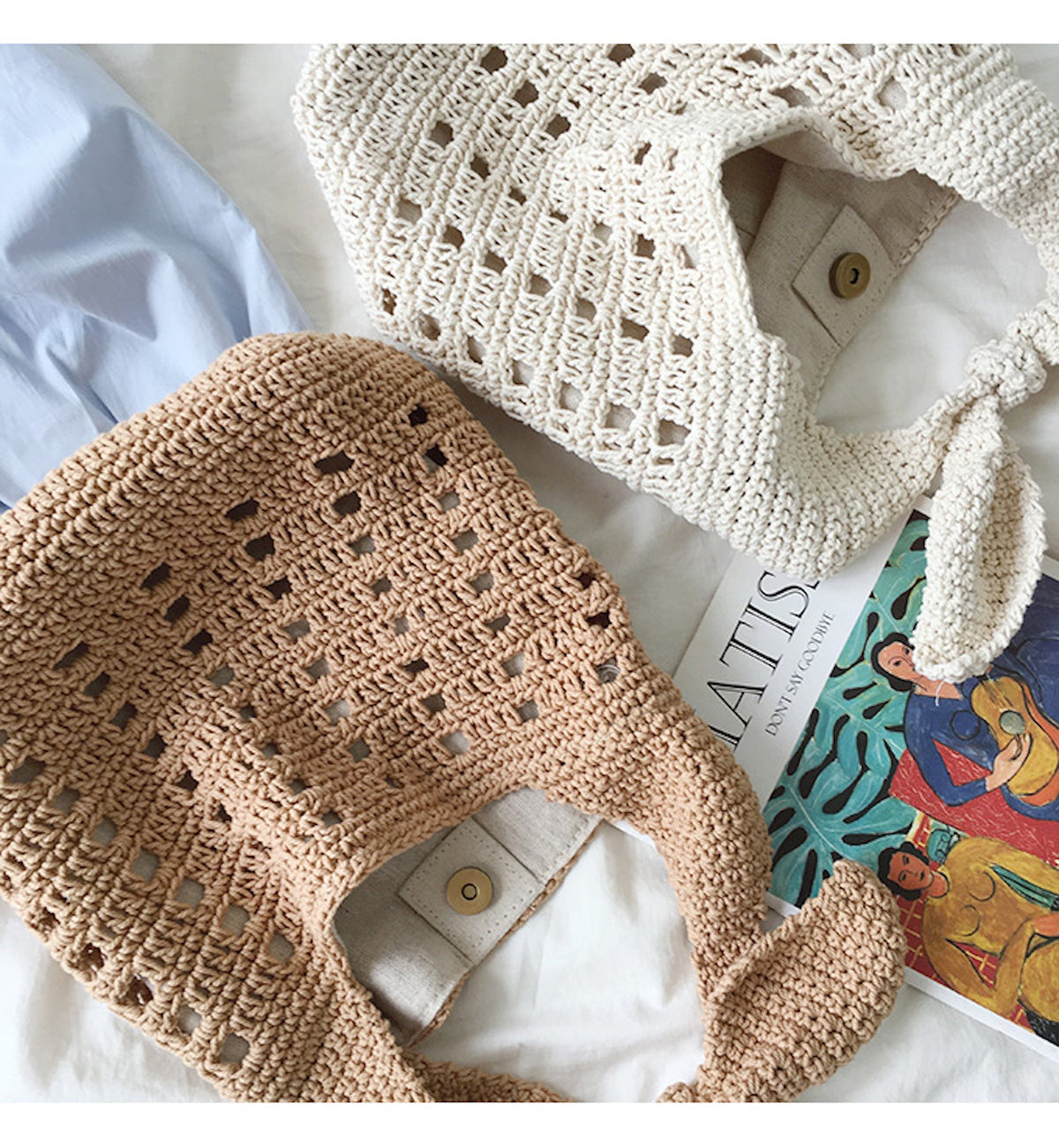 Women’s Medium Crochet Cotton Bucket Bag for Boho Everyday Style & Gifts