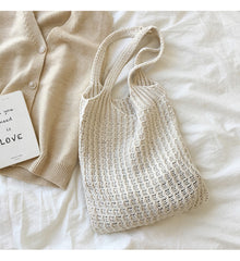 Women’s Retro Twist Cotton Knitted Shoulder Bag for Boho Everyday Style & Gifts