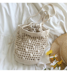Women’s Crochet Cotton Bucket Shoulder Bag for Boho Everyday Style & Gifts