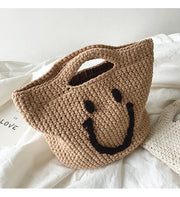 Women’s Cotton Knitted Smiley Face Bag Purse for Boho Everyday Style & Gifts
