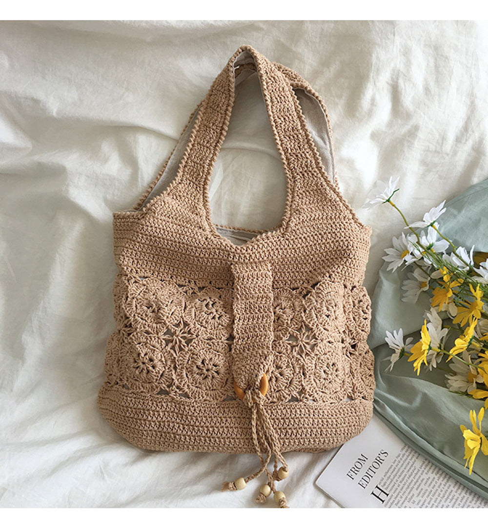 Women’s Floral Cotton Knitted Shoulder Bag Purse for Boho Everyday Style & Gifts