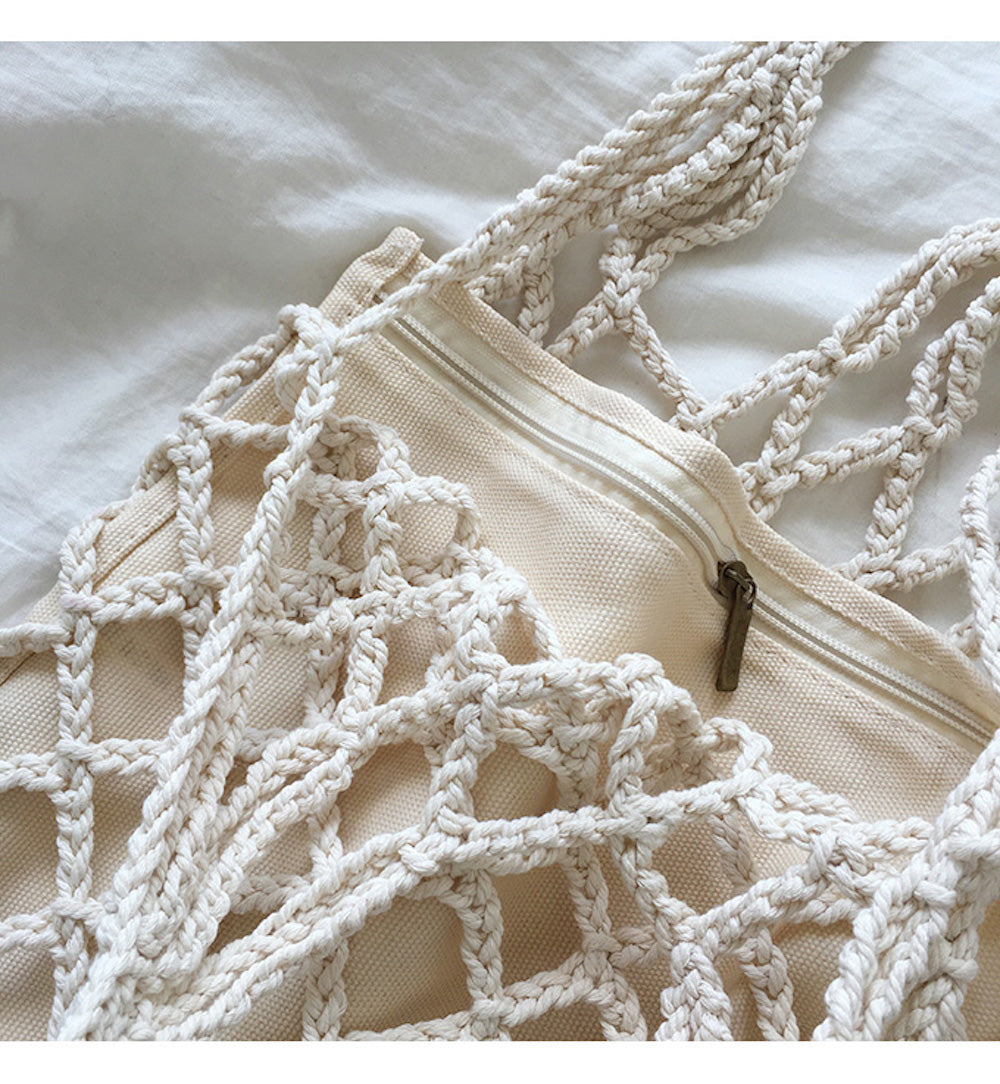 Women’s Crochet Bag with Fishnet Design Top Handle Bag for Boho Everyday Style & Gifts