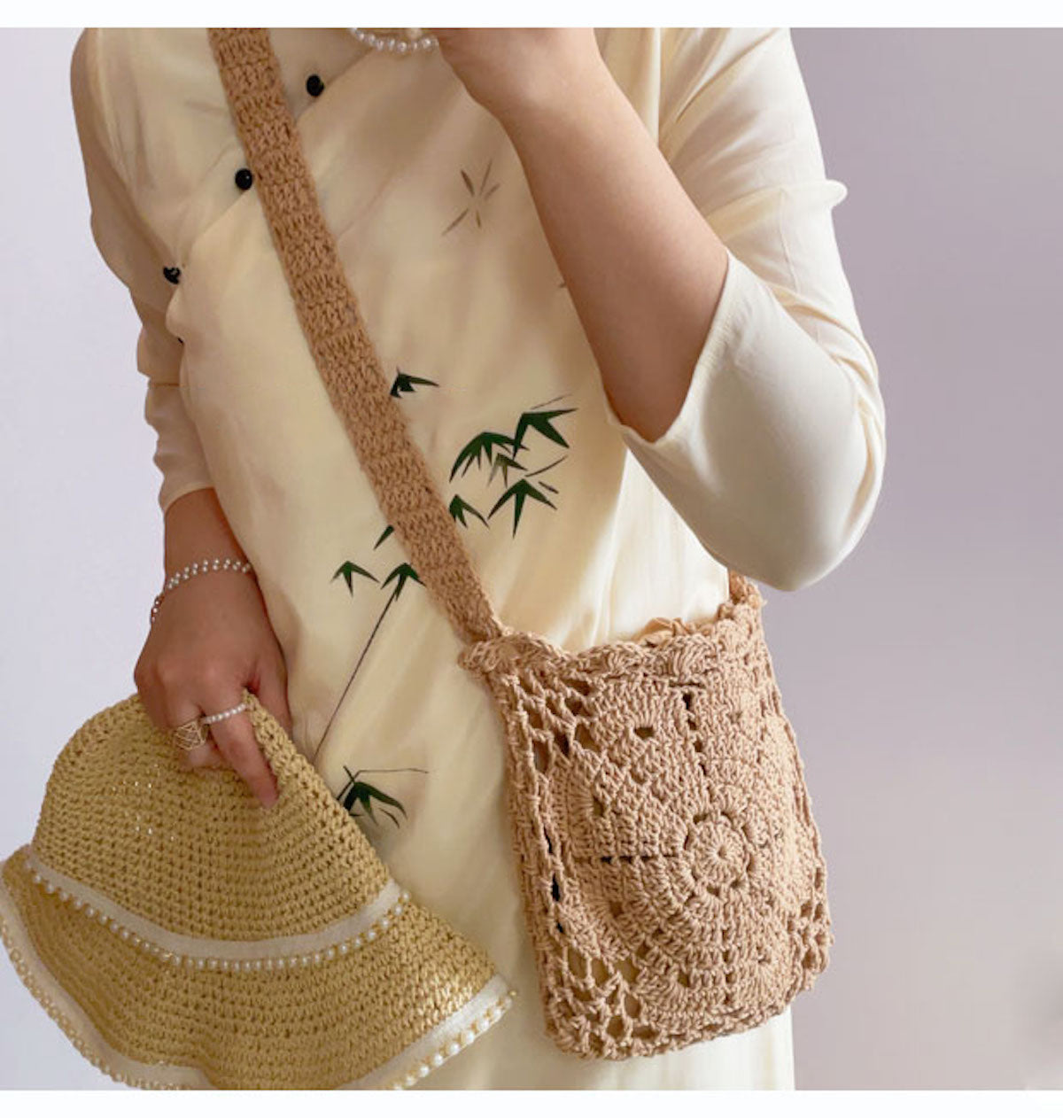 Women’s Boho Cotton Knitted Shoulder Bag Crossbody Bag for Boho Everyday Style & Gifts