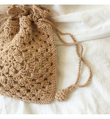 Women’s Retro Cotton Knitted Shoulder Bucket Bag Crossbody Bag for Boho Everyday Style & Gifts