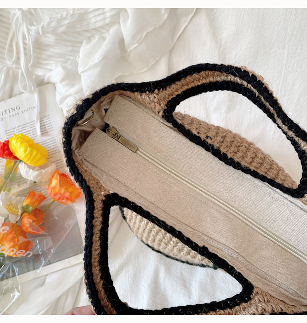 Women’s Straw Twine Woven Smiley Face Bag Purse for Beach, Vacation & Summer Outfits