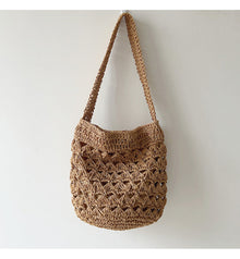 Gemusterte Stroh-Schultertasche für Damen – ideal für Strand, Urlaub und Sommer-Outfits