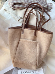 Women’s Soft Leather Large Faux Furry Tote Bag for Everyday City Outfits