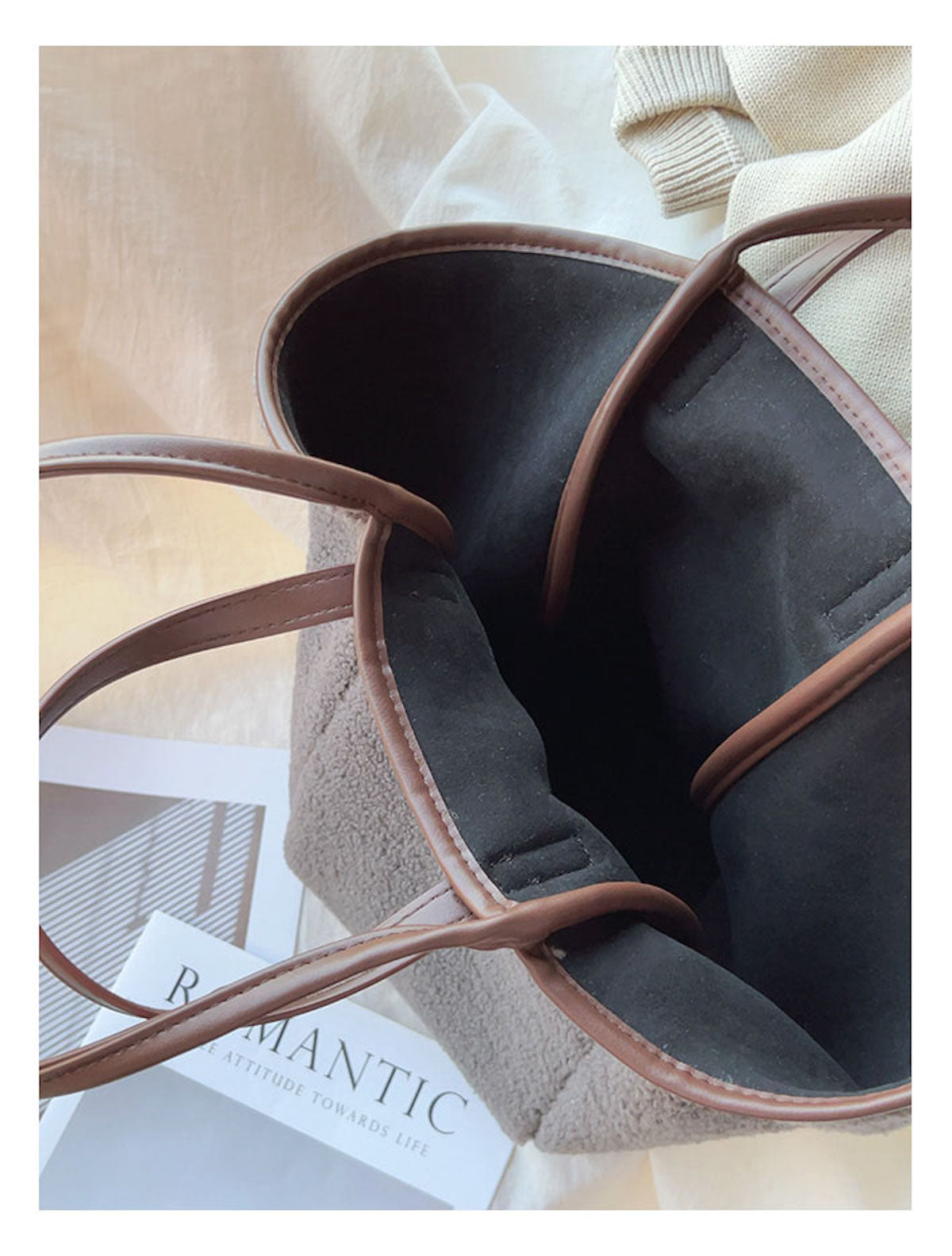 Women’s Soft Leather Large Faux Furry Tote Bag for Everyday City Outfits