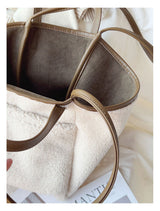 Women’s Soft Leather Large Faux Furry Tote Bag for Everyday City Outfits