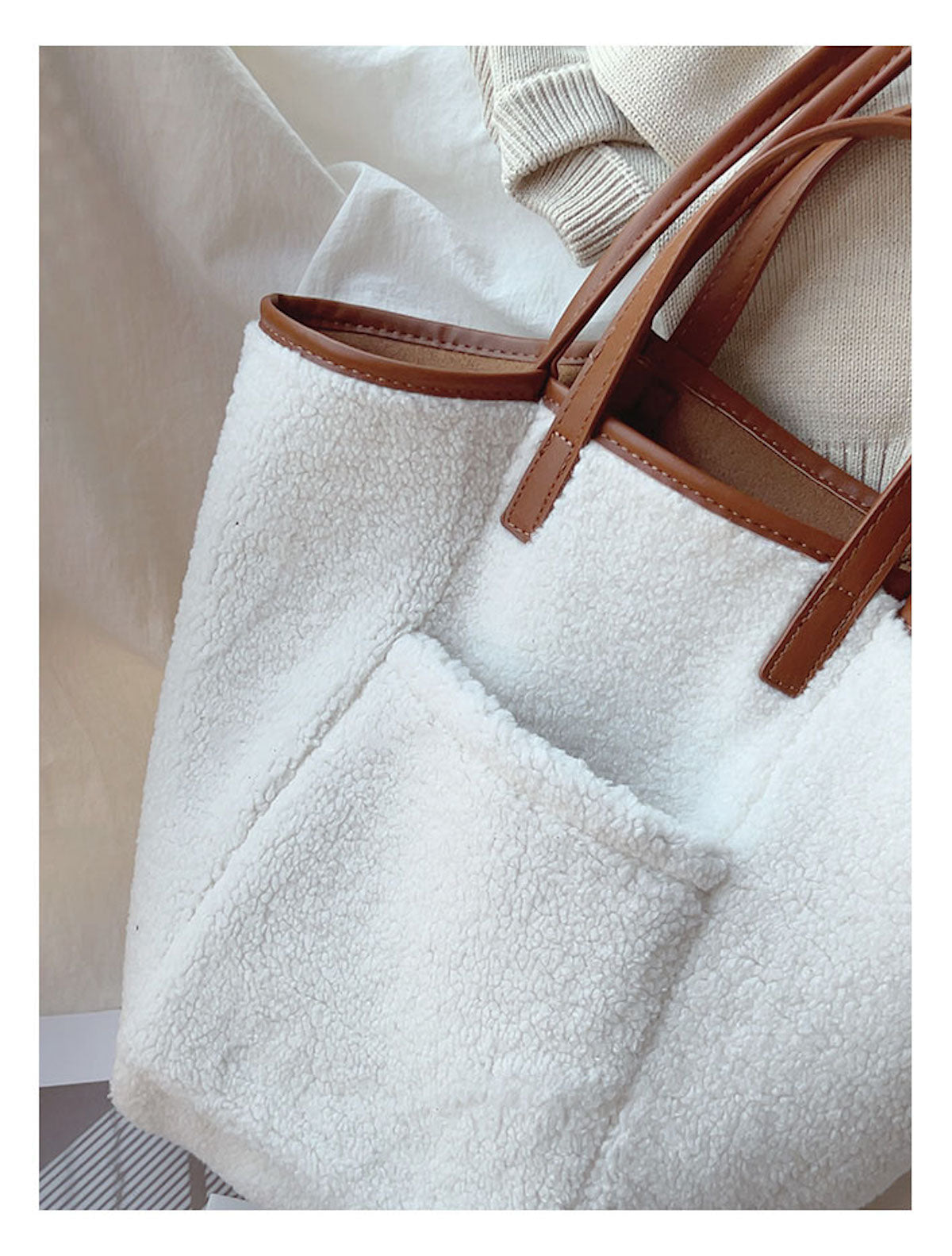 Women’s Soft Leather Large Faux Furry Tote Bag for Everyday City Outfits