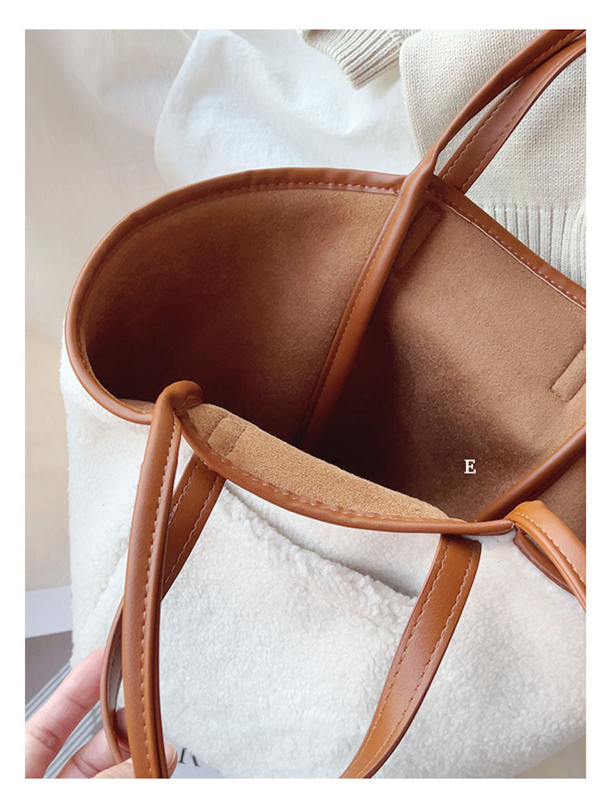 Women’s Soft Leather Large Faux Furry Tote Bag for Everyday City Outfits