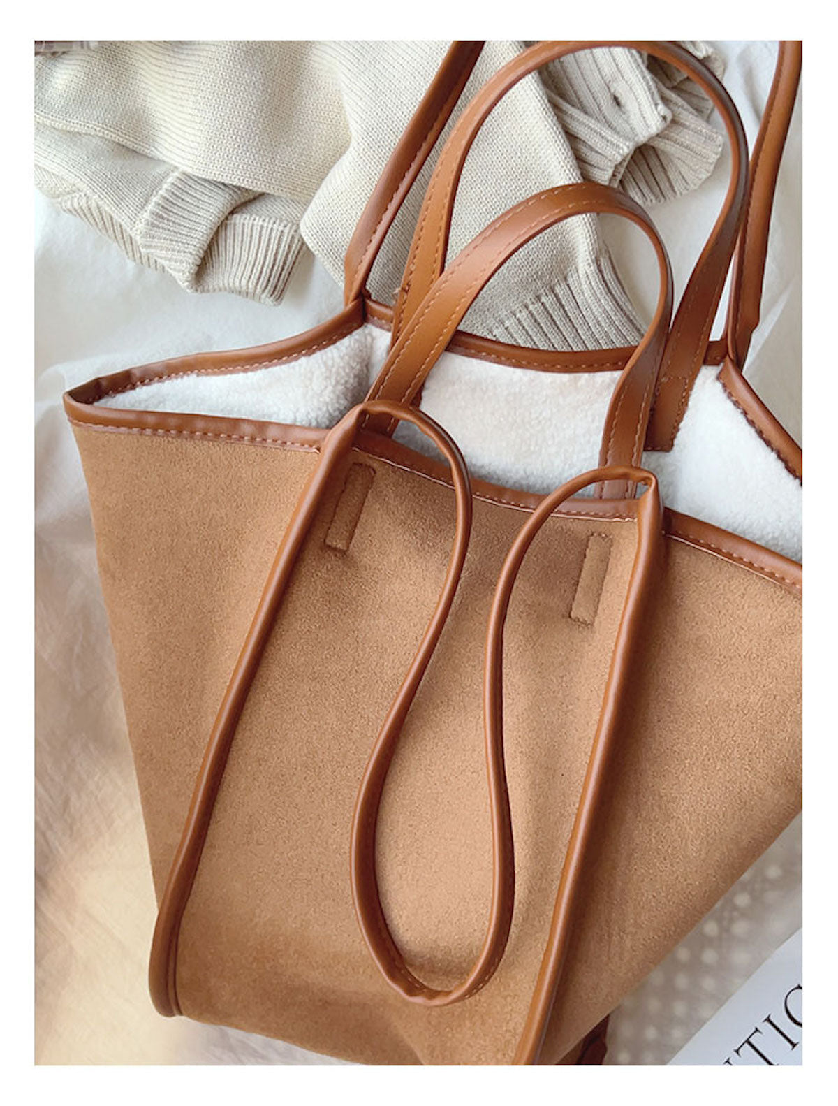 Women’s Soft Leather Large Faux Furry Tote Bag for Everyday City Outfits