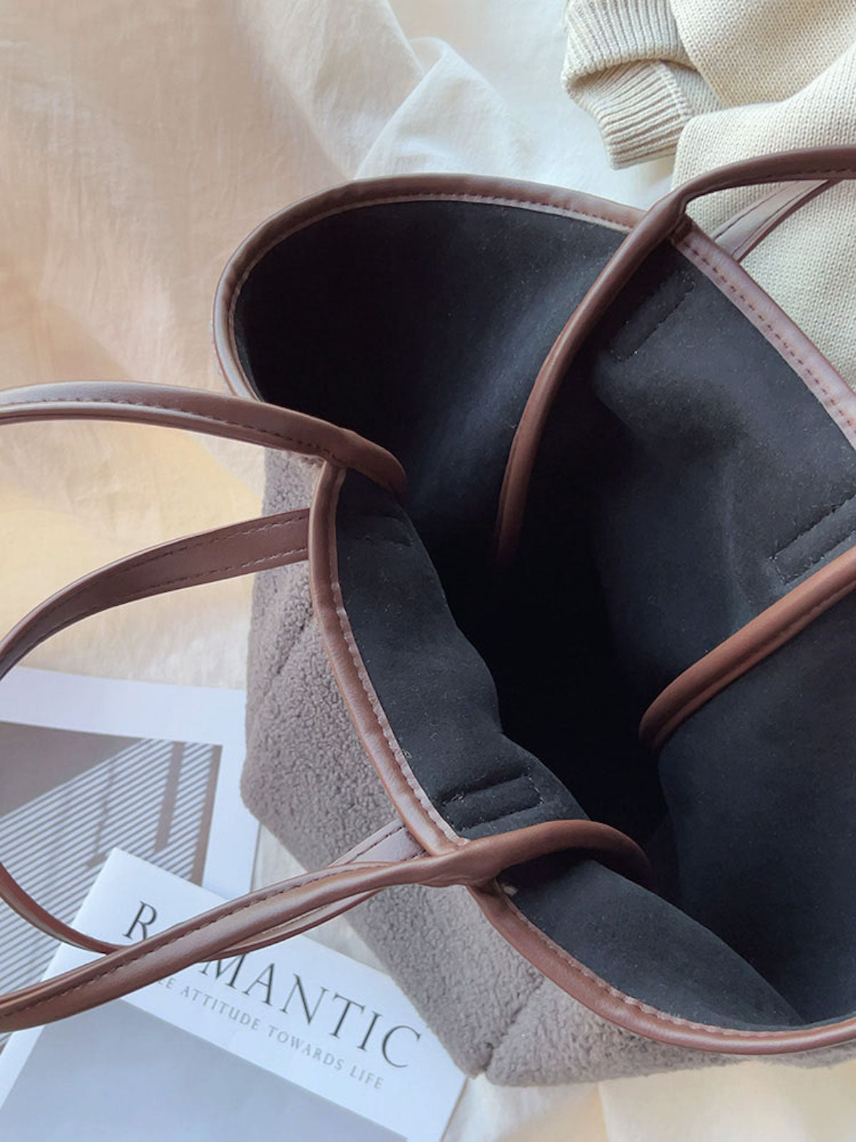 Women’s Soft Leather Large Faux Furry Tote Bag for Everyday City Outfits