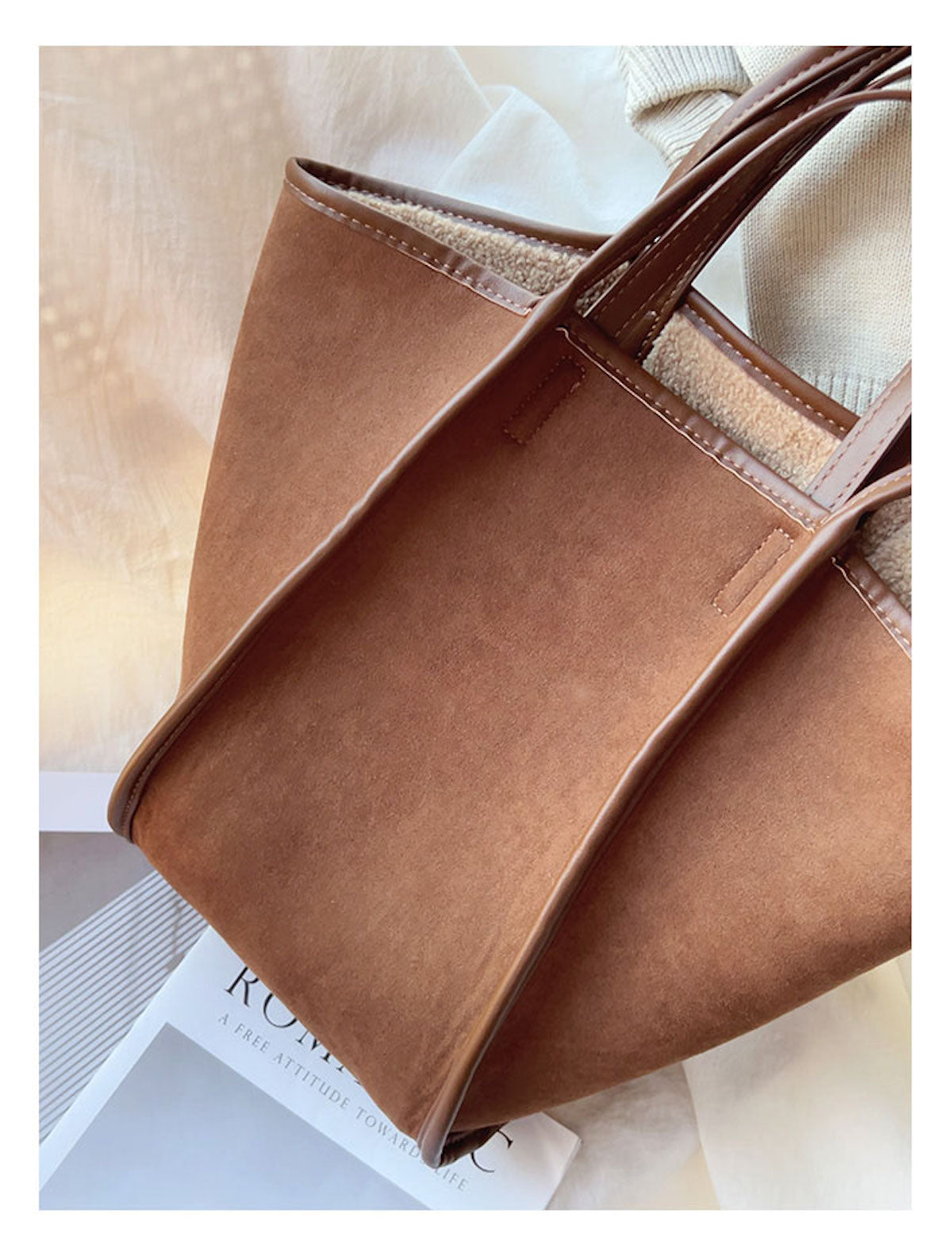 Women’s Soft Leather Large Faux Furry Tote Bag for Everyday City Outfits