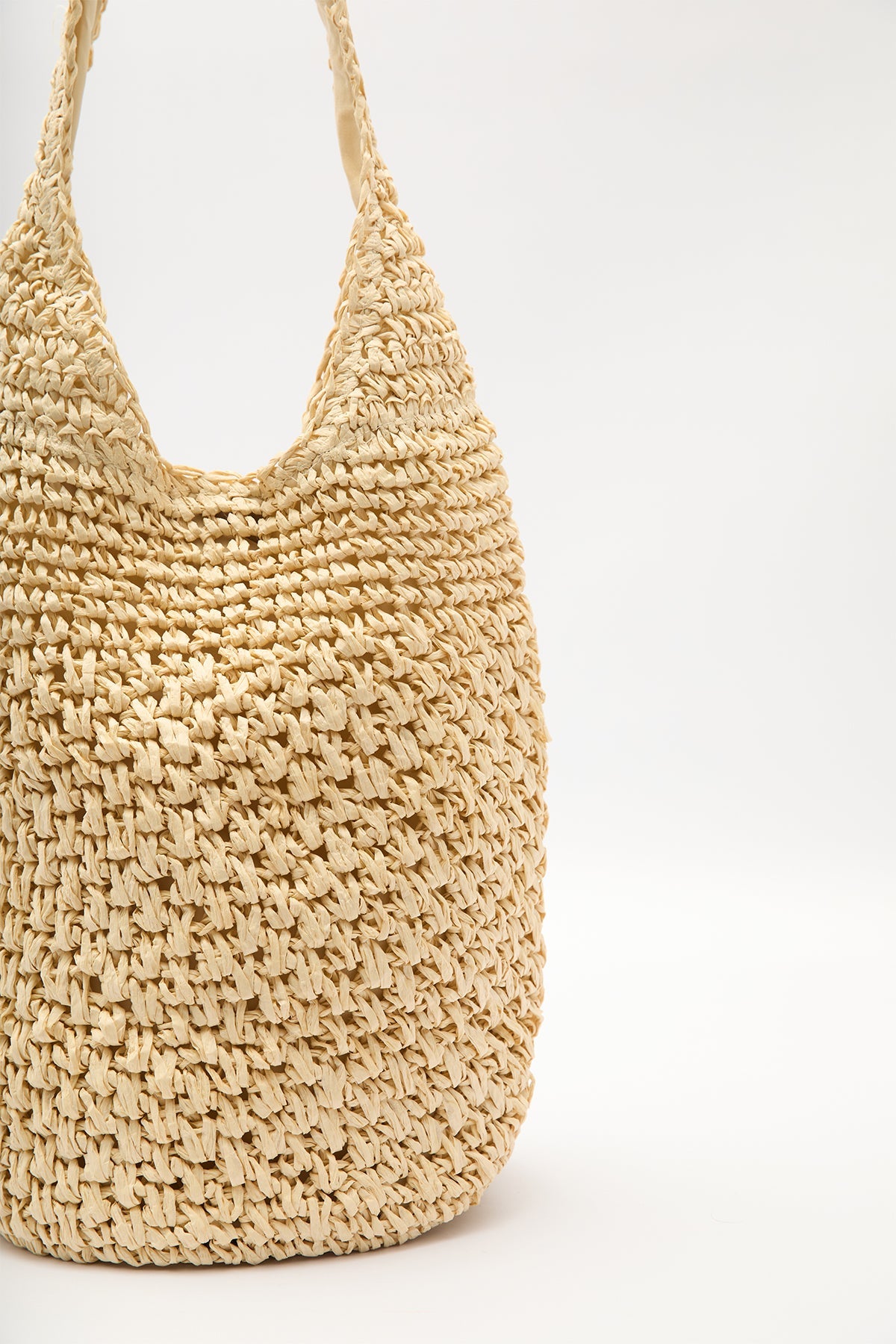 Beige braided straw shoulder bag with snap closure, view 6
